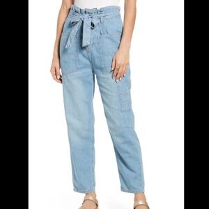 We The Free People Belted Denim Utility Pants Blue Haze Size 28 O2